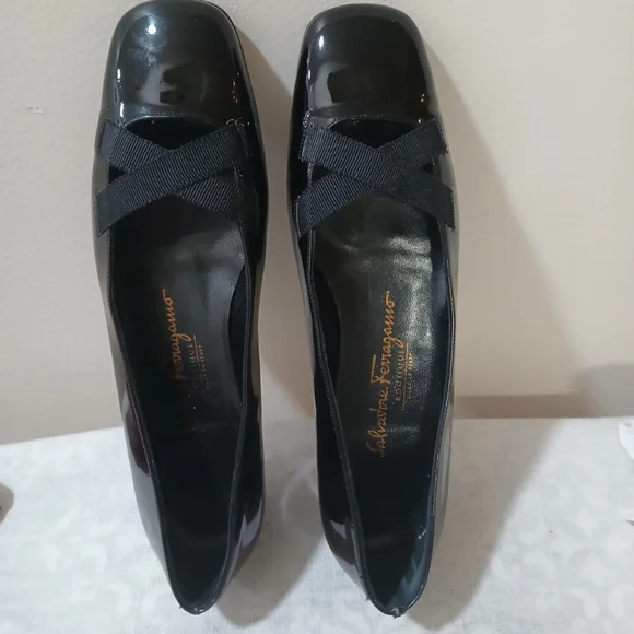 Black SALVATORE FERRAGAMO Labelle Nero Patent calf Leather Crossover 5.5B Shoes - Picture 12 of 12